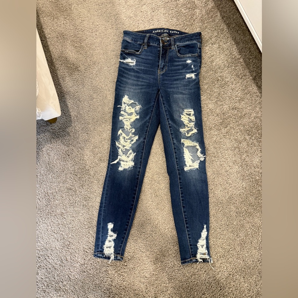 American Eagle Outfitters Dark Blue Distressed Skinny Jeans